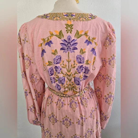 A Loves A Woven Floral Print Deep V-Neck Long Bubble Sleeve Maxi Dress XL - Picture 9 of 11